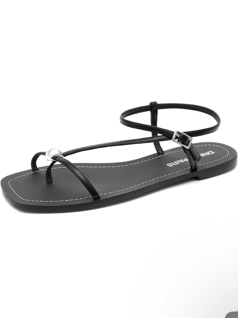 Dream Paris Black Strappy Toe-Ring Sandal